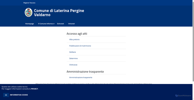 Security scan screenshot of https://www.laterinaperginevaldarno.it/c051042/po/il-comune-informa.php?x=