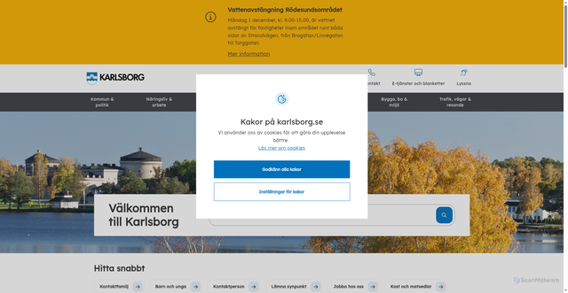 Security scan screenshot of https://www.karlsborg.se/