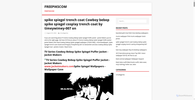 Security scan screenshot of https://freepikscom.pages.dev/post/spike-spiegel-trench-coat/