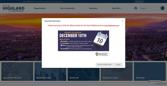 Security scan screenshot of https://highlandca.gov/