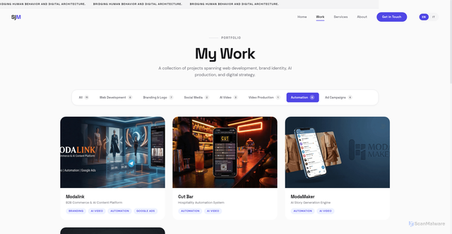 Security scan screenshot of https://sajjadmazaherizaveh.com/work.html?filter=automation