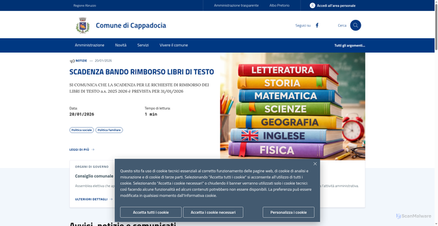 Security scan screenshot of https://www.comune.cappadocia.aq.it/