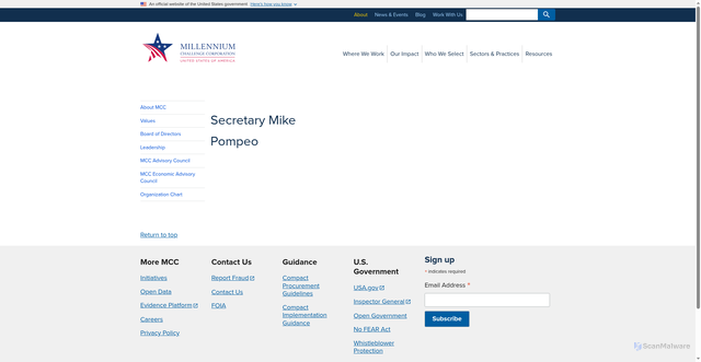 Security scan screenshot of https://www.mcc.gov/about/profile/bio-pompeo-mike/