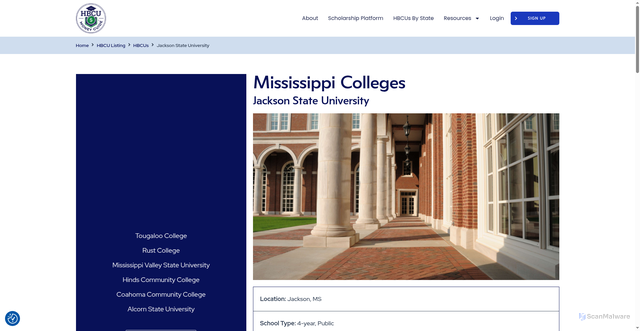 Security scan screenshot of https://hbcumoneyguide.com/hbcus/jackson-state-university/