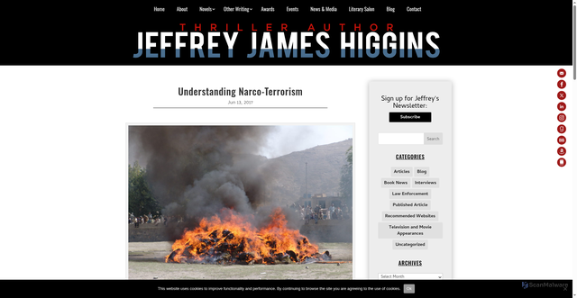 Security scan screenshot of https://jeffreyjameshiggins.com/understanding-narco-terrorism/