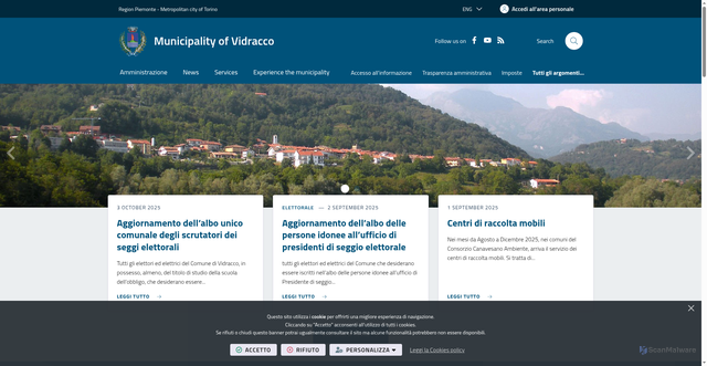 Security scan screenshot of https://www.comune.vidracco.to.it/it-it/home