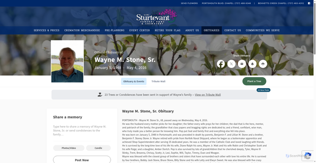 Security scan screenshot of https://www.sturtevantfuneralhome.com/obituaries/Wayne-M-Stone-Sr?obId=1199653