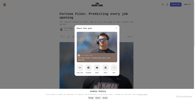 Security scan screenshot of https://www.insidezonemf.com/p/fortuna-files-predicting-every-job?action=share