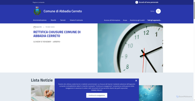 Security scan screenshot of https://www.comune.abbadiacerreto.lo.it/