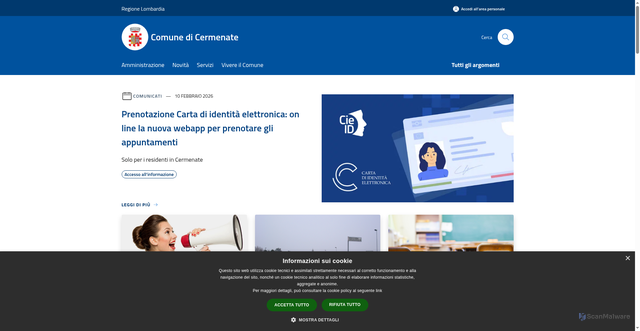 Security scan screenshot of https://www.comune.cermenate.co.it