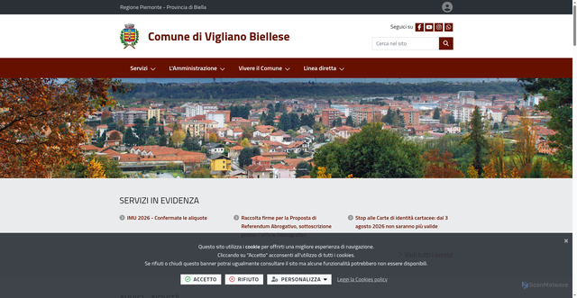 Security scan screenshot of https://www.comune.vigliano.bi.it