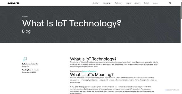 Security scan screenshot of https://www.syniverse.com/blog/mobility/what-is-iot-technology-or-syniverse/