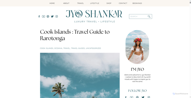 Security scan screenshot of https://jyoshankar.com/2023/09/cook-islands-travel-guide-to-rarotonga/