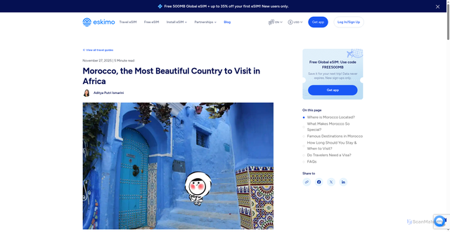 Security scan screenshot of https://www.eskimo.travel/en/blog/morocco-most-beautiful-country-in-africa?srsltid=AU7gw4UBnDU9qgb2jlEWNoYOT4UxfeovkA2eNNApeKaWEEcBybtwK0wo