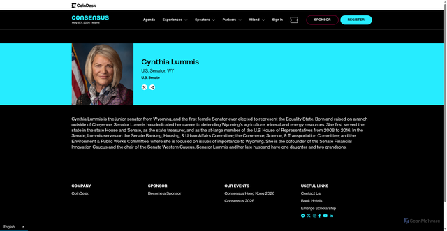 Security scan screenshot of https://consensus.coindesk.com/agenda/speaker/-cynthia-lummis