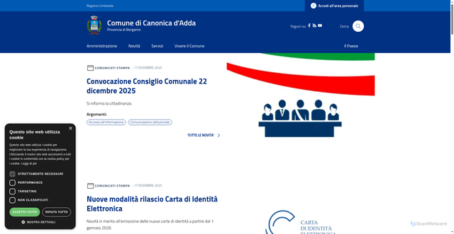 Security scan screenshot of https://www.comune.canonicadadda.bg.it/