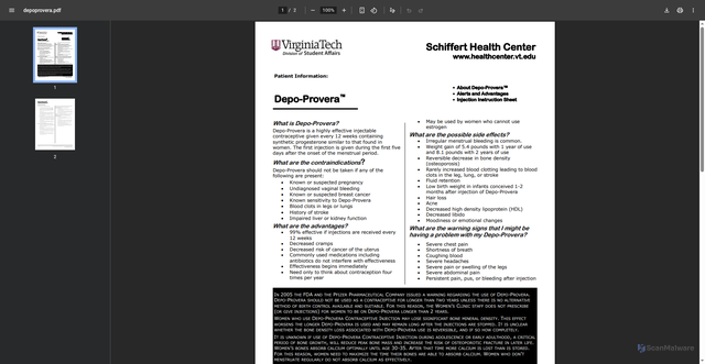 Security scan screenshot of https://healthcenter.vt.edu/content/dam/healthcenter_vt_edu/assets/docs/depoprovera.pdf
