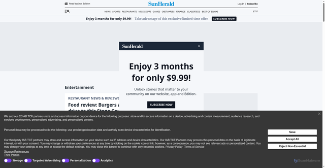 Security scan screenshot of https://www.sunherald.com/entertainment/