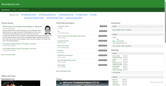 Security scan screenshot of https://siouxsports.com/football.php