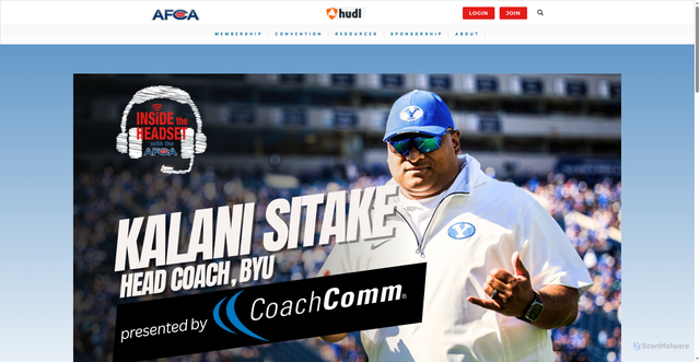 Security scan screenshot of https://www.afca.com/kalani-sitake-head-coach-byu/