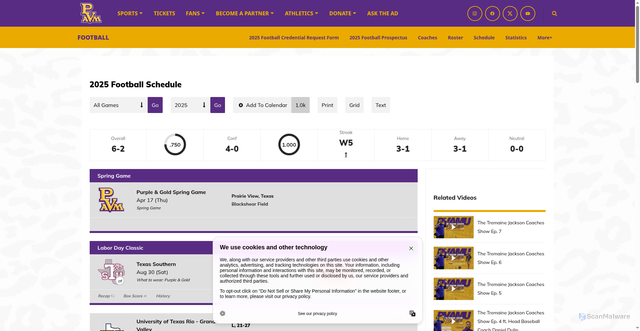 Security scan screenshot of https://pvpanthers.com/sports/football/schedule/2025
