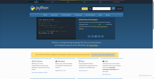 Security scan screenshot of https://www.python.org