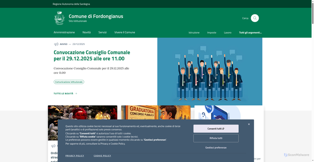 Security scan screenshot of https://www.comune.fordongianus.or.it/