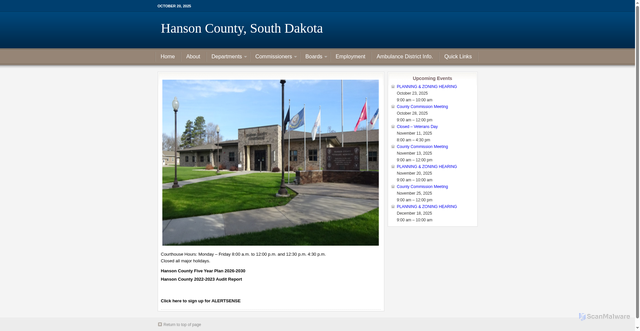 Security scan screenshot of https://www.hansoncountysd.gov/