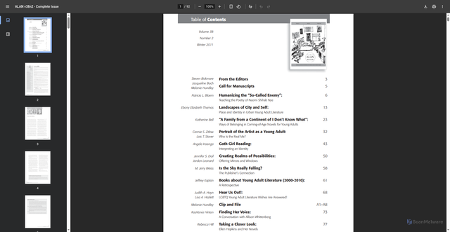Security scan screenshot of https://scholar.lib.vt.edu/ejournals/ALAN/v38n2/pdf/v38n2.pdf