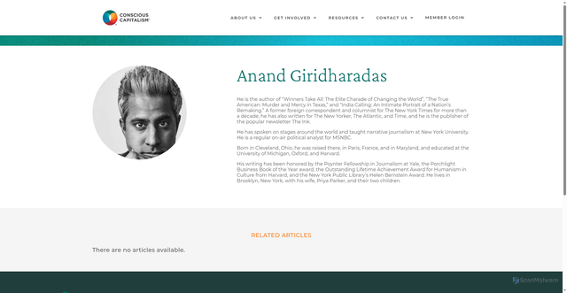 Security scan screenshot of https://www.consciouscapitalism.org/people/anand-giridharadas
