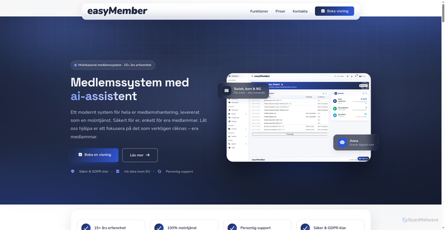 Security scan screenshot of https://easymember.se