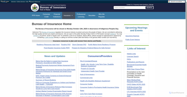 Security scan screenshot of https://www.maine.gov/pfr/insurance/home