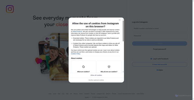 Security scan screenshot of https://www.instagram.com/accounts/login/?next=https%3A%2F%2Fwww.instagram.com%2Fcanadalifeco%2F&is_from_rle