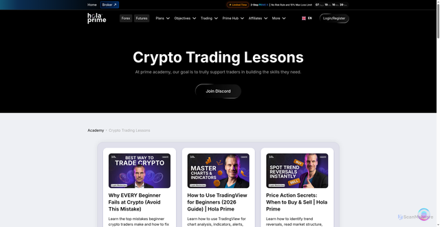 Security scan screenshot of https://holaprime.com/prime-academy/crypto-lessons/