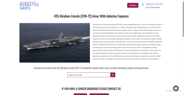 Security scan screenshot of https://www.asbestos-ships.com/ships/uss-abraham-lincoln-cvn-72