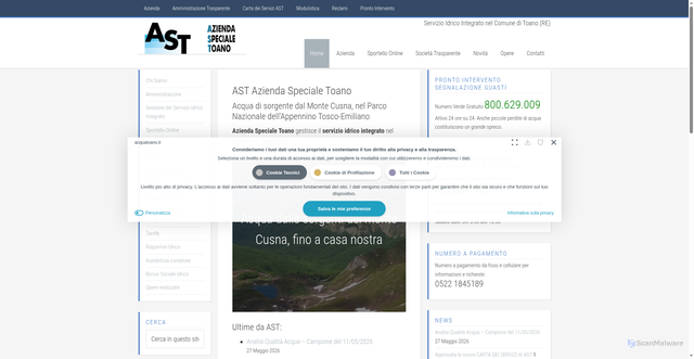 Security scan screenshot of https://www.acquatoano.it