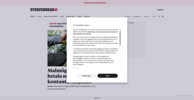 Security scan screenshot of https://sydsvenskan.se