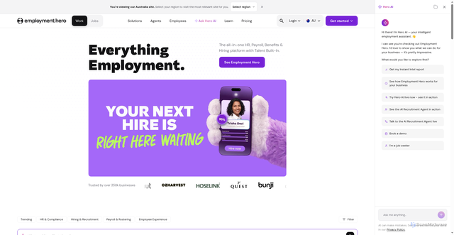 Security scan screenshot of https://employmenthero.com