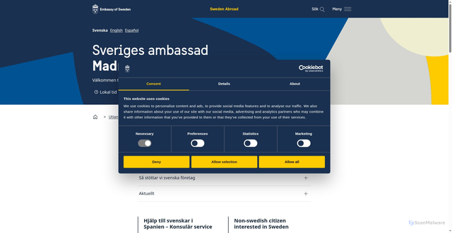Security scan screenshot of https://www.swedenabroad.se/sv/utlandsmyndigheter/spanien-madrid