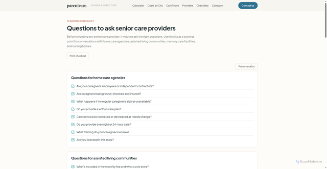 Security scan screenshot of https://parentcarehelp.com/provider-questions