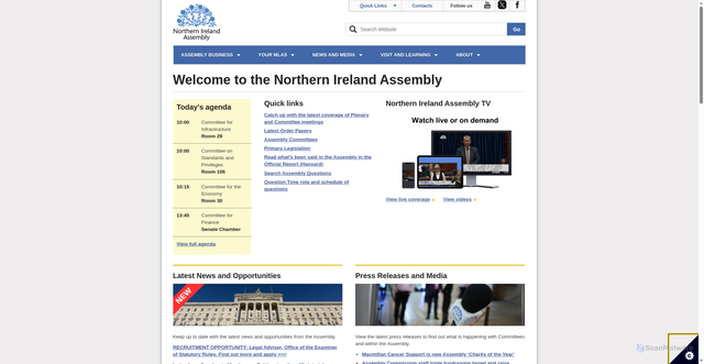 Security scan screenshot of https://www.niassembly.gov.uk/