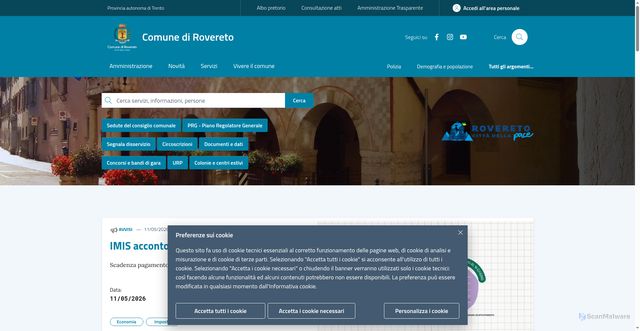 Security scan screenshot of https://www.comune.rovereto.tn.it