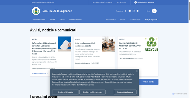 Security scan screenshot of https://www.comune.tavagnacco.ud.it/