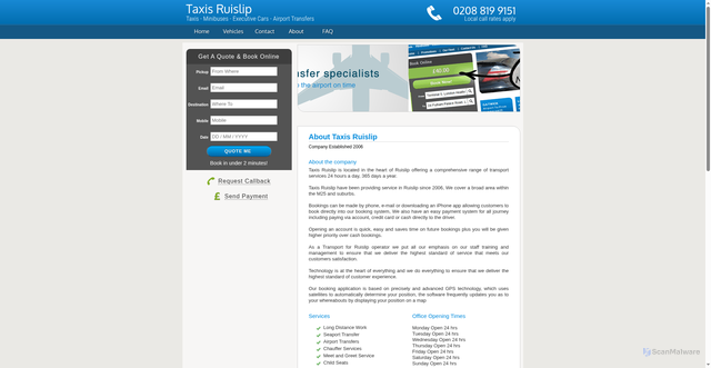 Security scan screenshot of https://taxisruislip.online/about.html