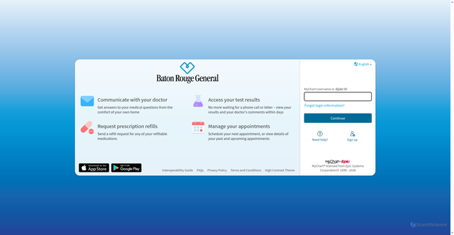 Security scan screenshot of https://mychart.brgeneral.org