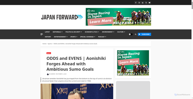 Security scan screenshot of https://japan-forward.com/odds-and-evens-aonishiki-forges-ahead-with-ambitious-sumo-goals/