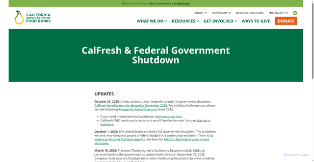 Security scan screenshot of https://www.cafoodbanks.org/shutdown/
