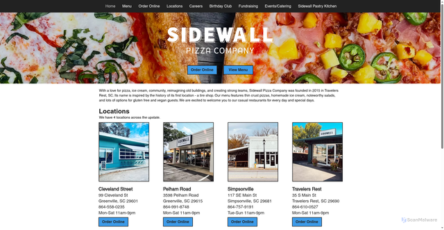 Security scan screenshot of https://www.sidewallpizza.com/