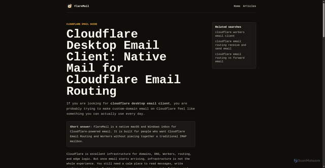 Security scan screenshot of https://sendwithflare.com/articles/cloudflare-desktop-email-client/