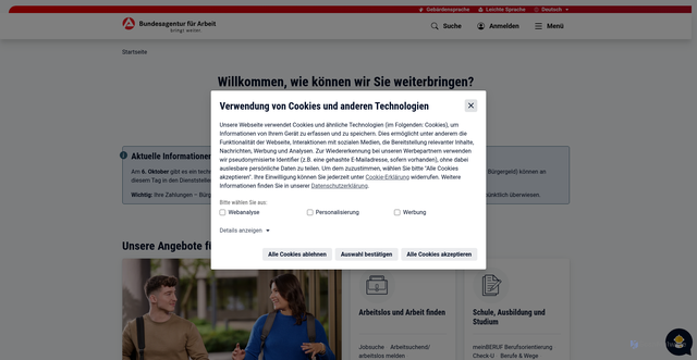 Security scan screenshot of https://www.arbeitsagentur.de/